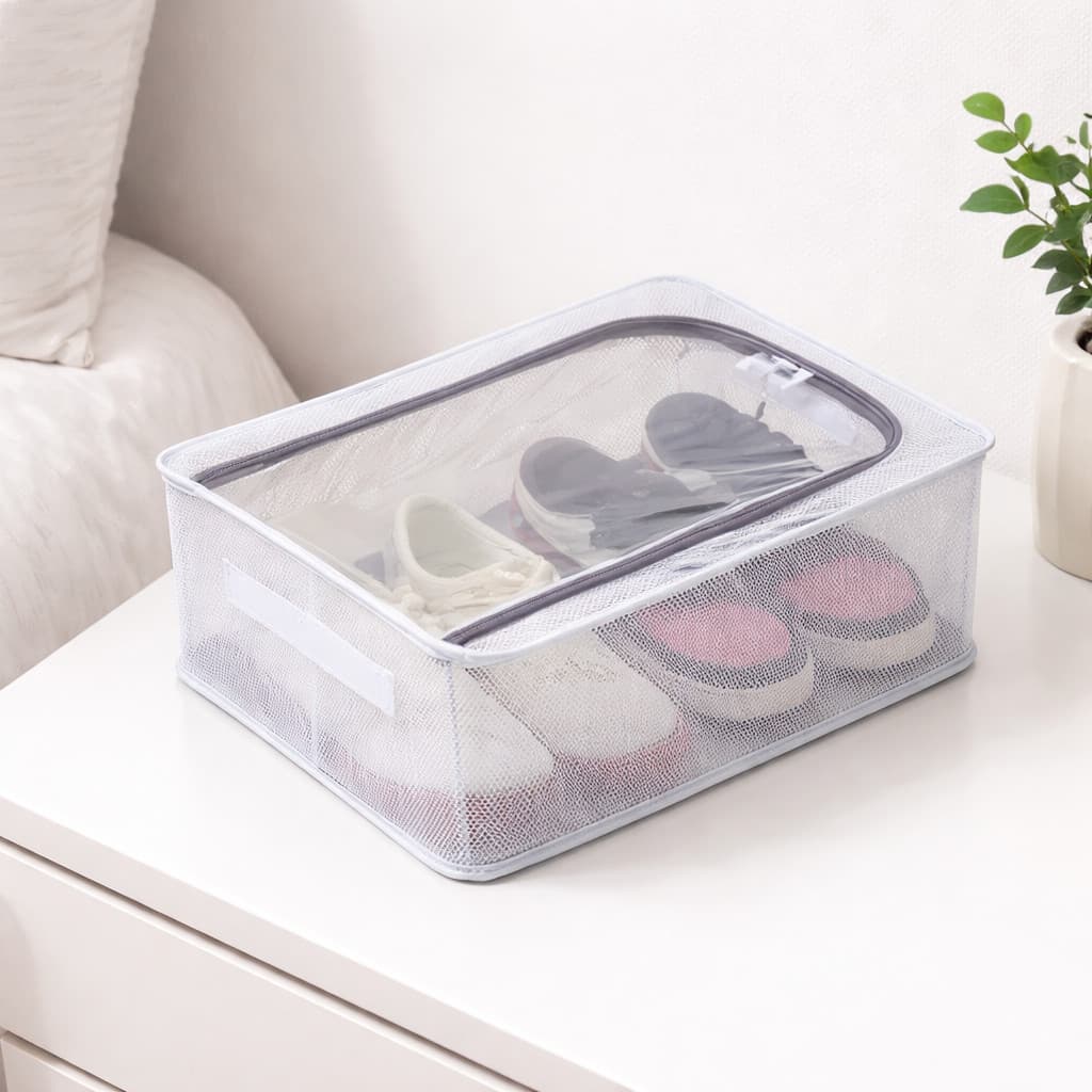 Organizador de Sapatos Transparente Dobrável com Zíper