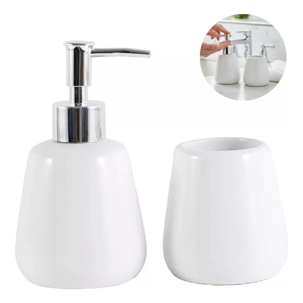 Kit Banheiro Lavabo Branco 2 Peças Cerâmica Acessórios