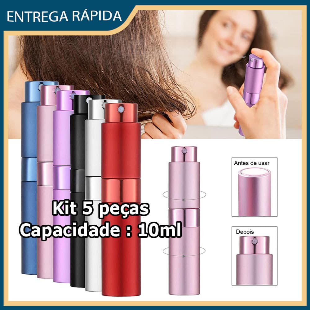 Kit 5 10ml Frasco spray recarregável para fragrâncias frasco spray com tampa giratória atomizador de perfume portátil