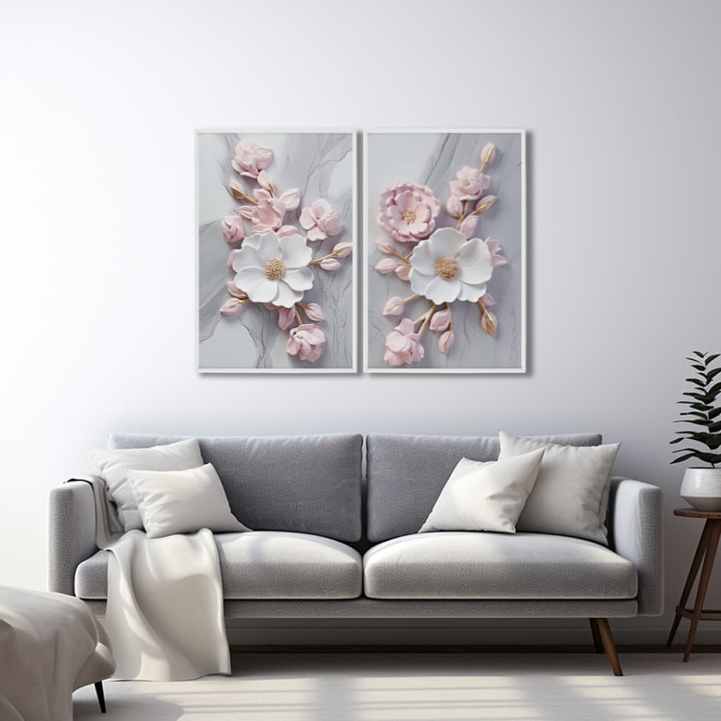 Quadro Decorativo Harmonia Floral em Dueto Com Moldura 50x75 Ou 60x90