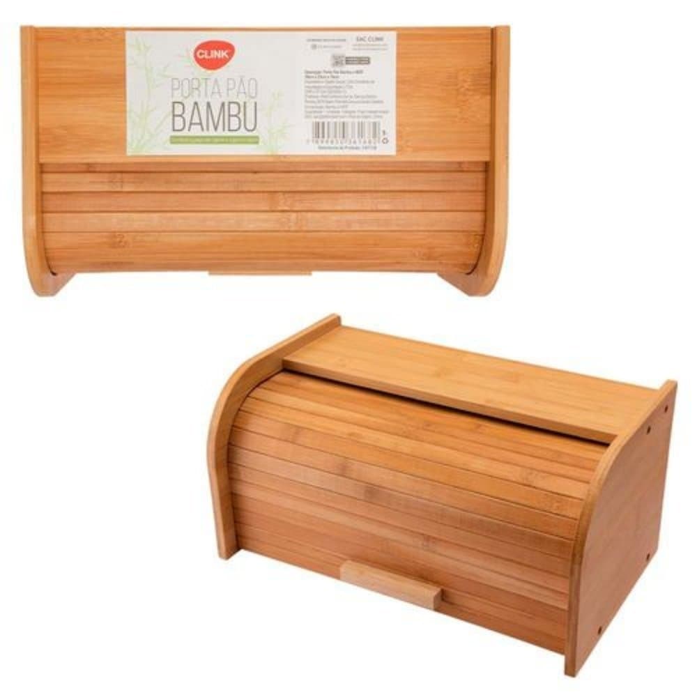 Porta Pão de Bambu e MDF  Tampa Basculante Retrátil