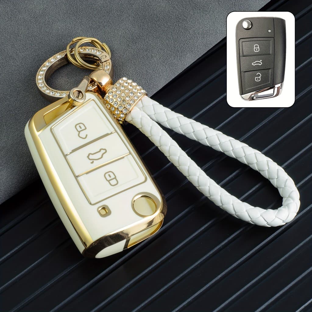 Capa De Chave De Carro TPU Com Chaveiro Para VW Volkswagen TIGUAN , Santana , Sagitar , LAVIDA , BORA GOLF , TAYRON