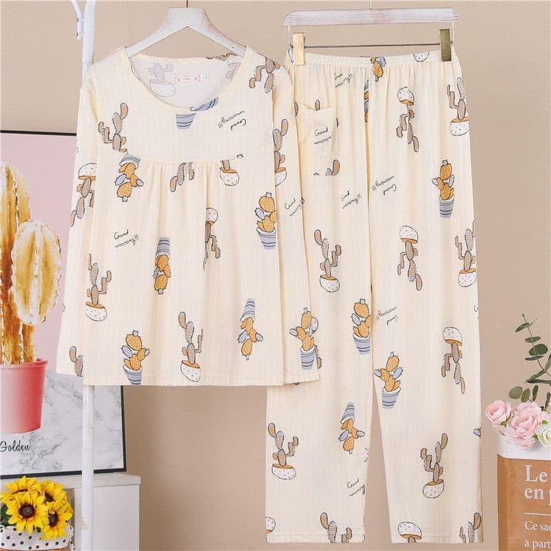 Mãe pijamas feminino outono manga comprida mais gordura de meia-idade jovens mulheres estilo fino Homewear primavera out