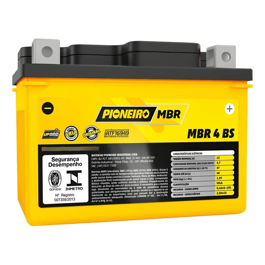 Bateria Moto Pioneiro 4ah Ytx4lbs Yamaha Neo 125 Cg Titan Ks