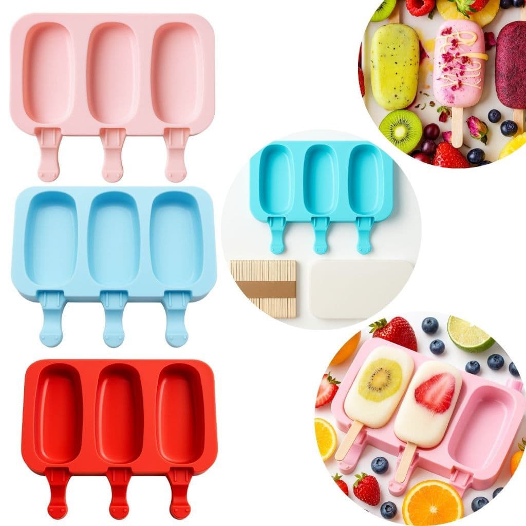Forma Picolé Com Tampa Bebê Molde Mini Sorvete Silicone Infantil 3 Cavidades Magnum