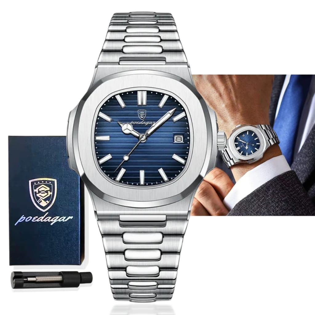 Relógio Masculin Aço Inoxidável Luxo com Ajustador e Bateria Premium Old Money Patek