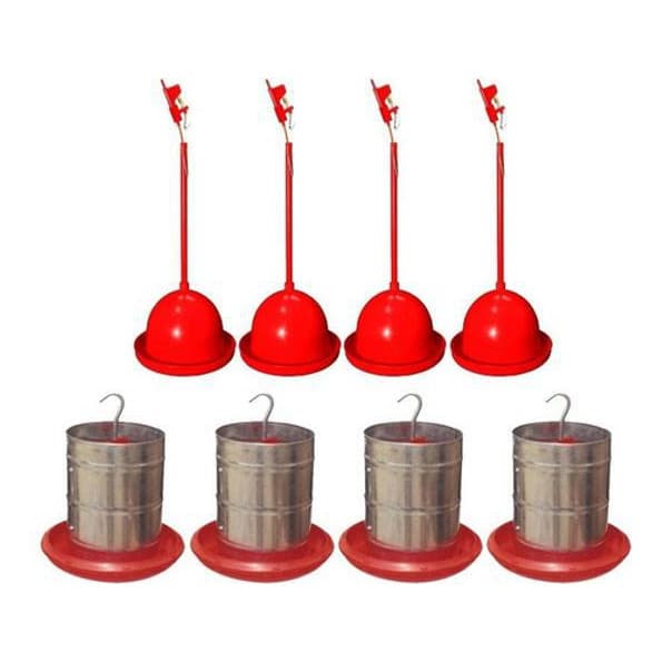 Kit 4 Bebedouros Pendulares + 4 Comedouros Galvanizado 5kg