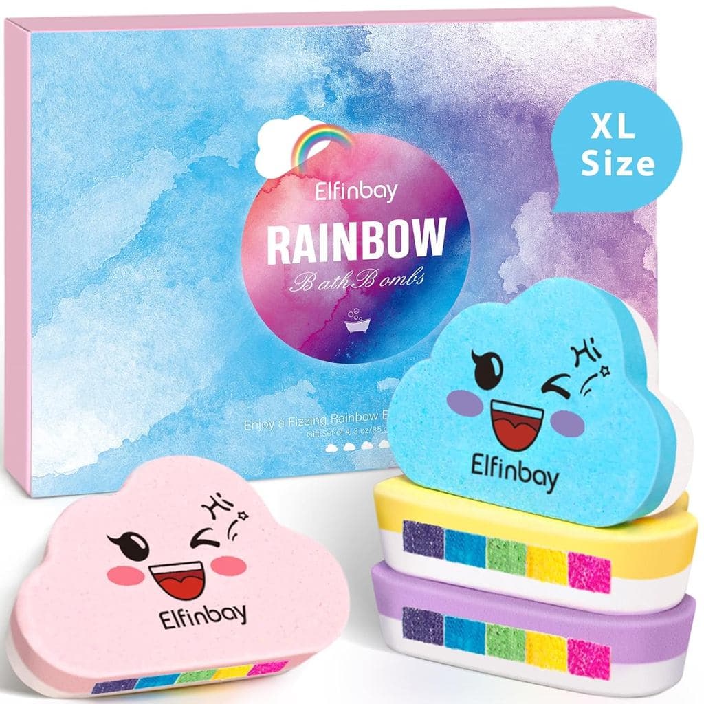 Bombas de Banho Arco-Íris para Crianças, 4 Bombas de Banho XL para Crianças com Cores Surpresa no Interior, Bombas de Ba