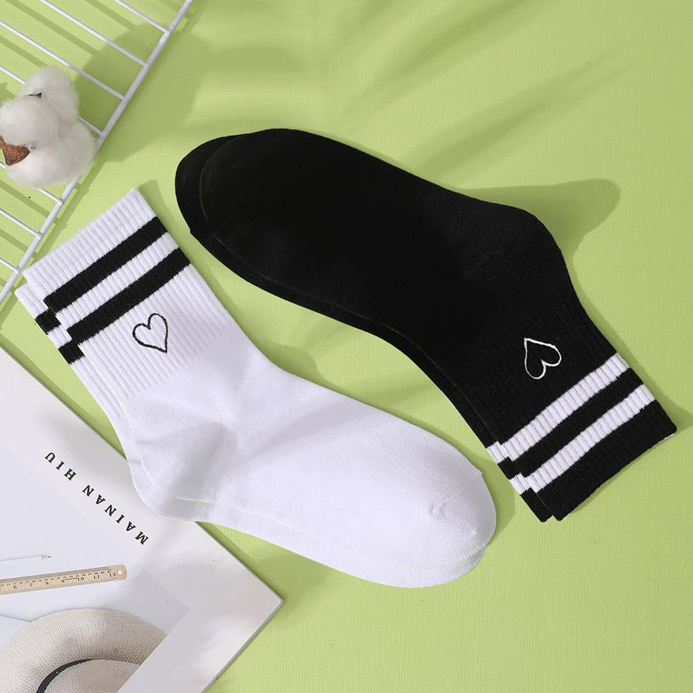 3/6/12 Pares De Meias Bordadas Da Moda – Design De Barra Paralela De Cor Sólida Para Mulheres ANJIN