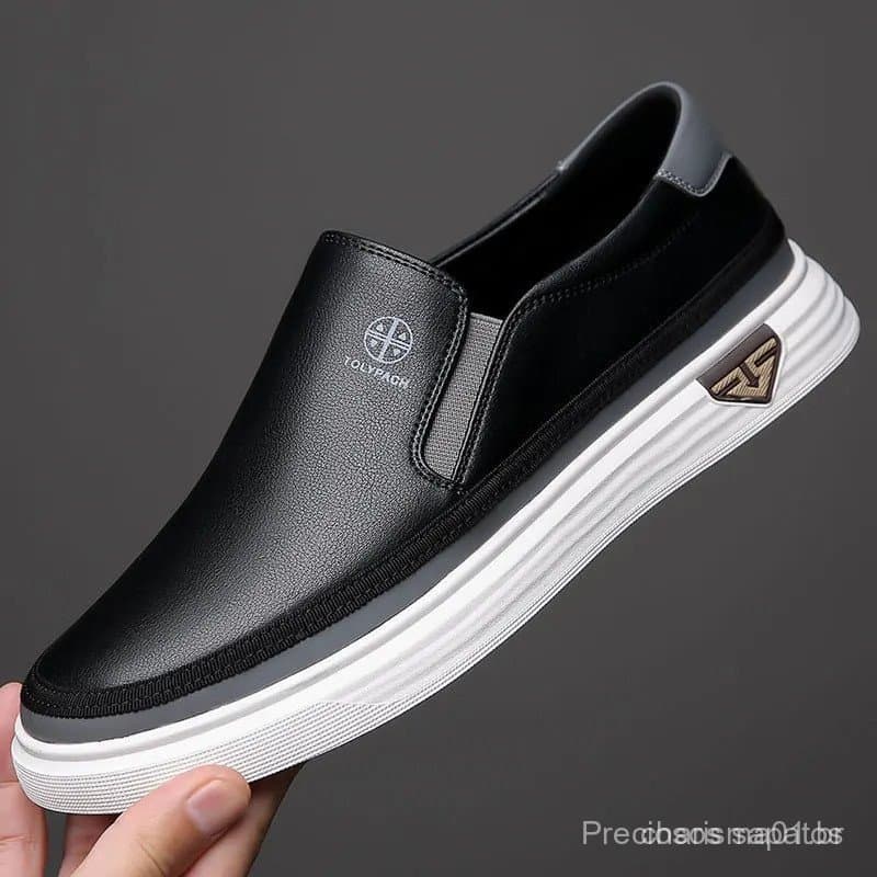 Sapatos de Couro Casuais Diários para Homens, Sola Macia, Couro Macio, Sapatos Preguiçosos 90S9
