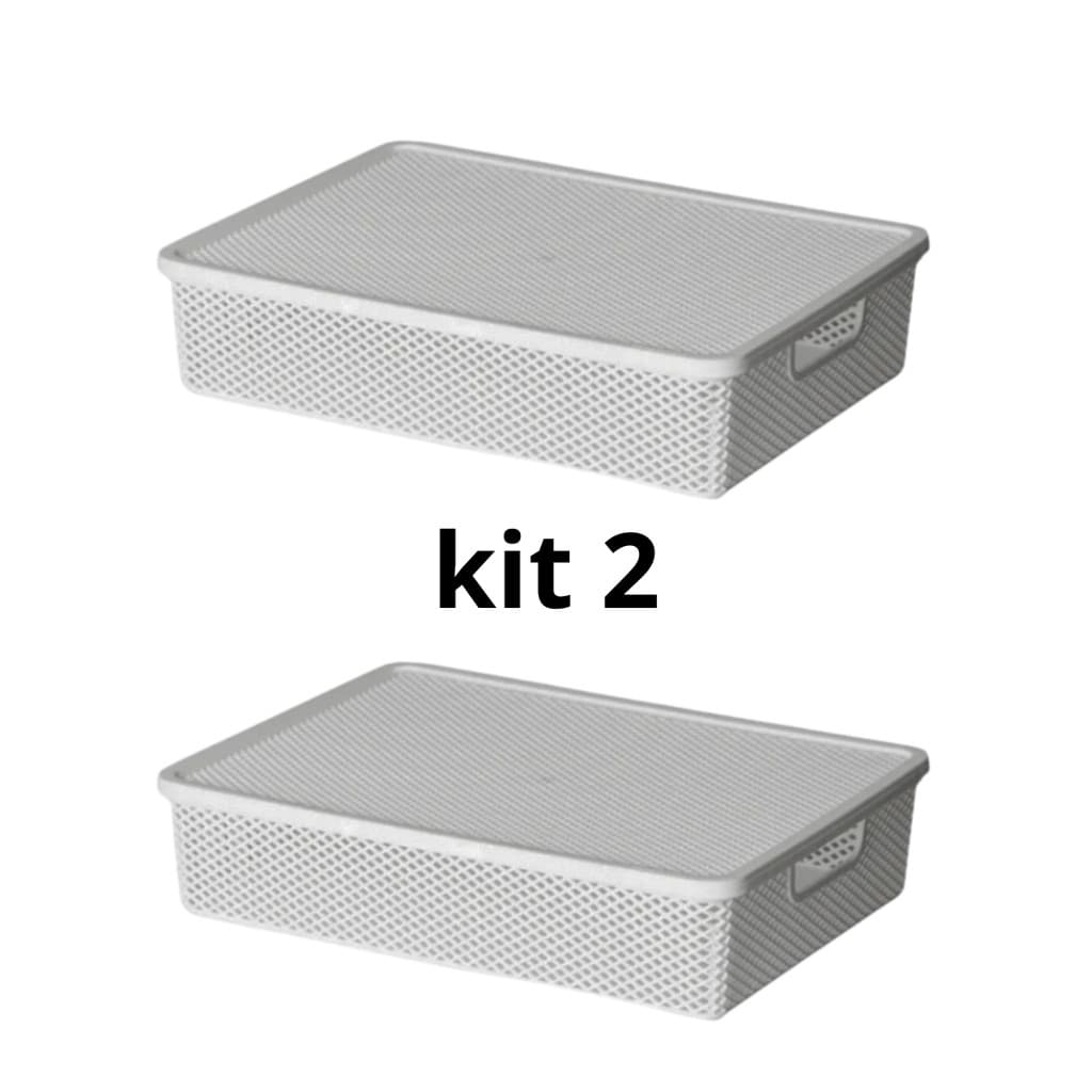 kit 2 Cesto Caixa Organizadora Empilhável Multiuso Rattan 7 Litros Armario