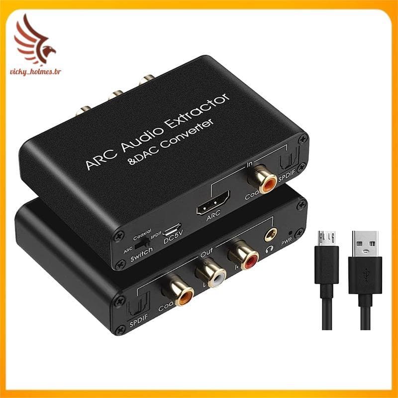 [vicky_holmes.br] Conversor De Áudio DAC Extrator ARC Compatível Com HDMI SPDIF Óptico Coaxial Para Analógico 3.5 Mm Dig