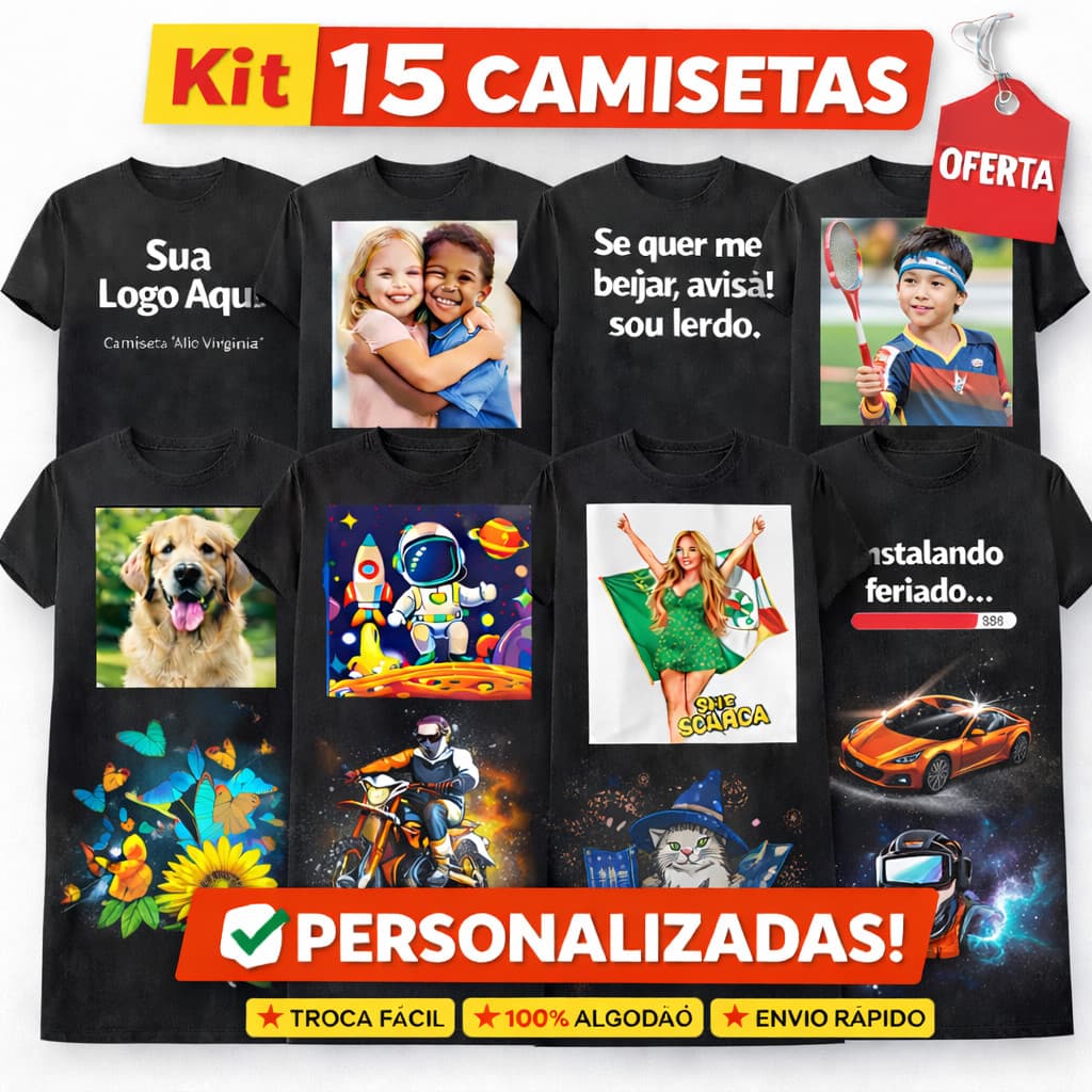 Kit 15 Camisas Personalizadas Conjunto Empresa Casal Sua Logo Aqui Algodão 100%