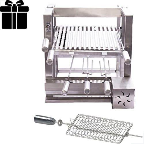 Churrasqueira Inox Elevatória Motor 3 Espetos + Grelha Direito