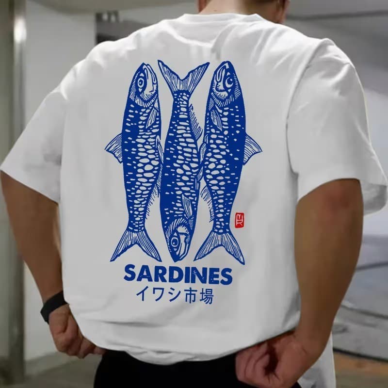 Camiseta Sardinhas Peixe Camisa Blusa Unissex Masculino Feminino 100% Algodão Street Wear Plus Size