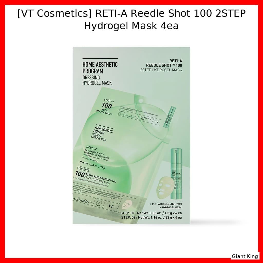 [VT Cosmetics] Máscara De Hidrogel RETI-A Reedle Shot 100 2STEP 4ea/Coreana/Efeito Rejuvenescedor Da Giant King