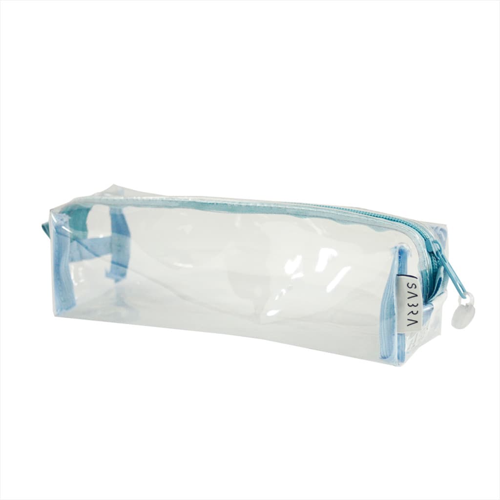 Estojo Transparente Completo Azul Bebe Espaçoso Resistente