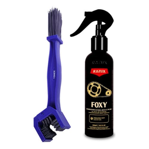 Foxy Remove Óleo Graxa Limpa Corrente Razux 240ml + Escova Azul
