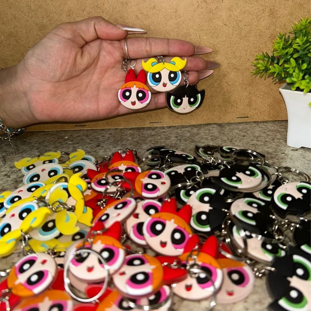 chaveiro emborrachado tema meninas poderosas lindinha docinho e florzinha kit 10/50 festa aniversário
