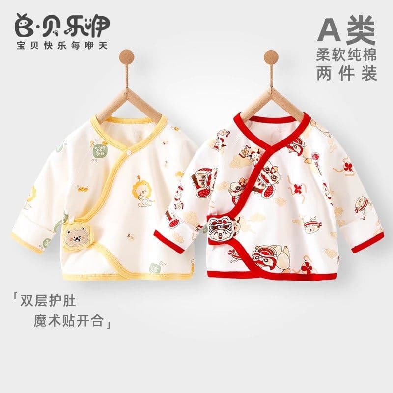 Beilee bebê recém-nascido classe A puro algodão meia volta roupas recém-nascido ano novo topo vermelho primavera estilo
