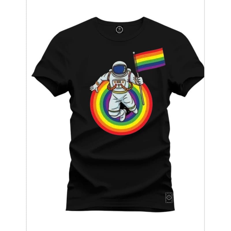Camiseta Algodao Astronauta com Bandeira LGBT Arco Íris Blusa com Envio Rápido