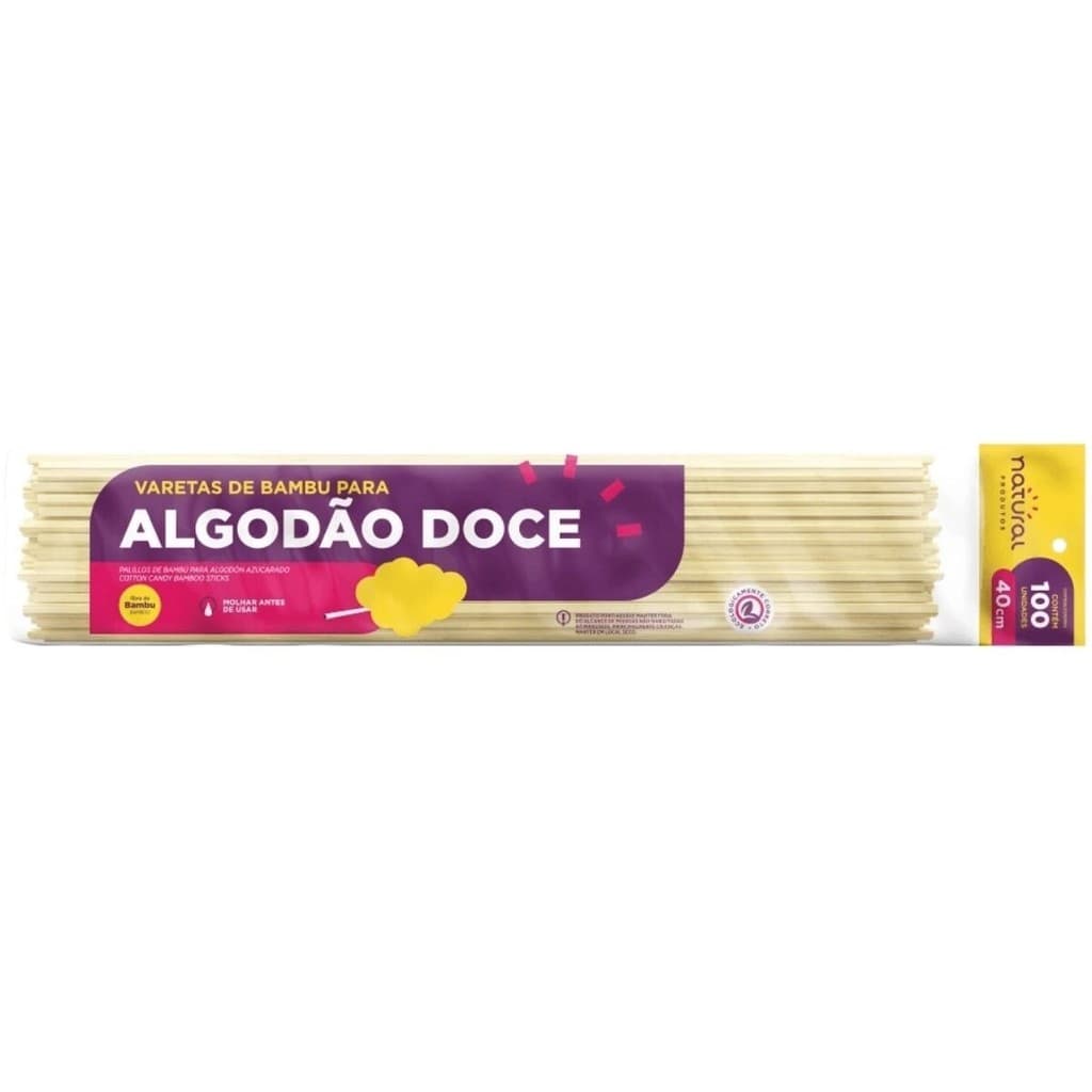 Vareta Bambu 40cm Quadrada Natural Produtos Algodão Doce 100 Un