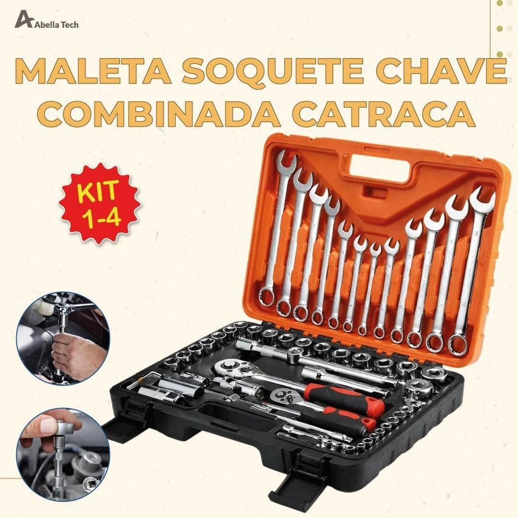 Maleta Soquete Chave Combinada Catraca Alta Durabilidade de Aço com Maleta Organizadora
