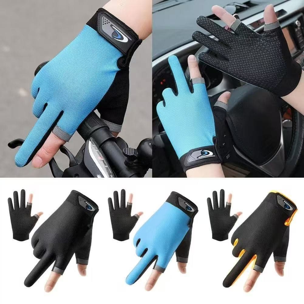 Luvas Masculinas De Ciclismo Com Dois Dedos Vazamento – Protetor Solar De Secagem Rápida Respirável Para Pesca/Motocicle