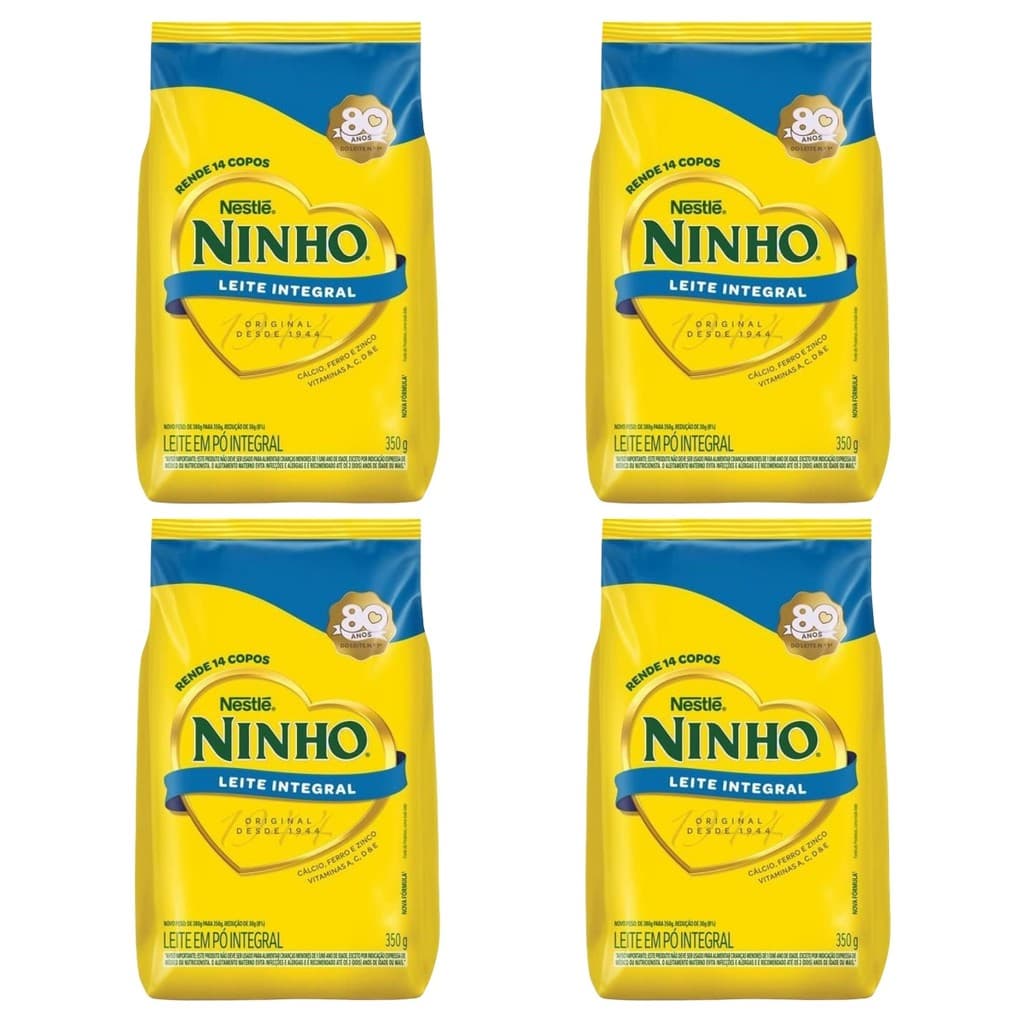 Kit 4 Leite em Pó Integral Ninho Refil 350g