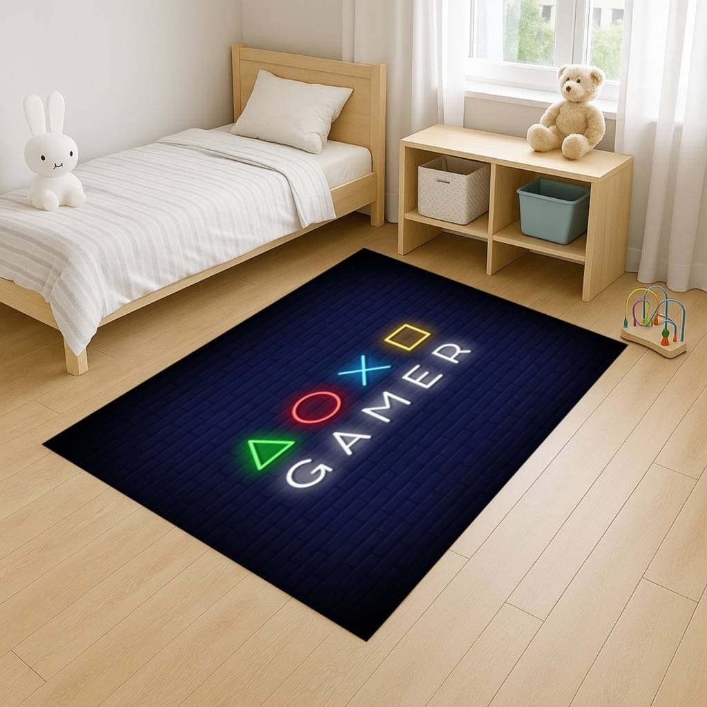 Tapete Retangular 100x140 Antiderrapante Gamer Jogos Jogadores Familia Infantil Desenho Decoração Quarto Sala