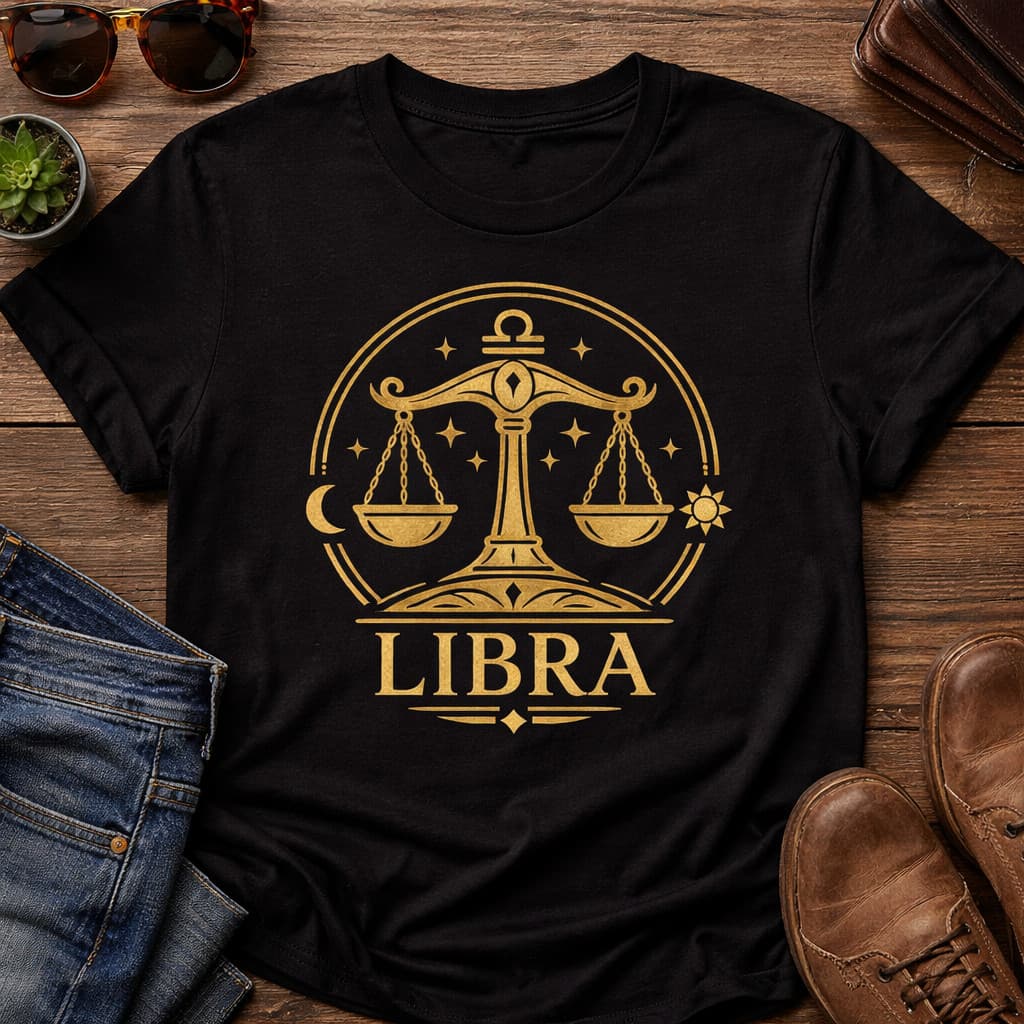 Camiseta Signo Libra Dourado Camisa Masculina e Feminina Astrologia Signos Zodíaco