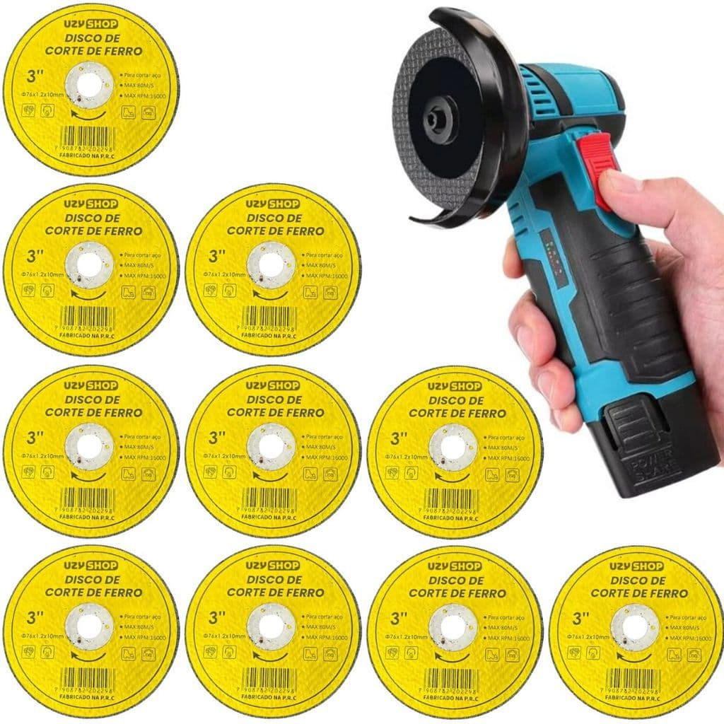 Kit 10 Discos Corte Aço Ferro 76mm 3 Polegadas Esmerilhadeira Velocidade 80m/s Profissional