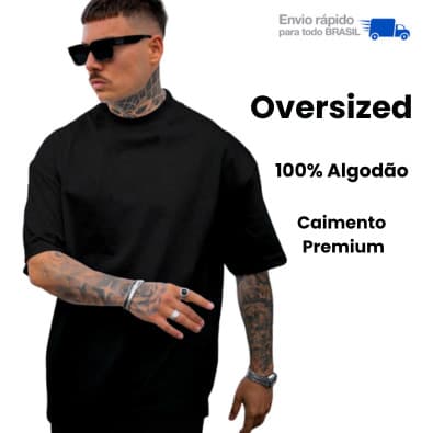 Camiseta Oversized Masculina Lisa Preta Algodão