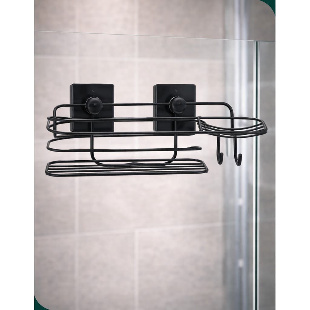 Porta Shampoo Saboneteira Dupla Face 3M Arthi Black Preto Instalação Sem Furos Organizador Banheiro