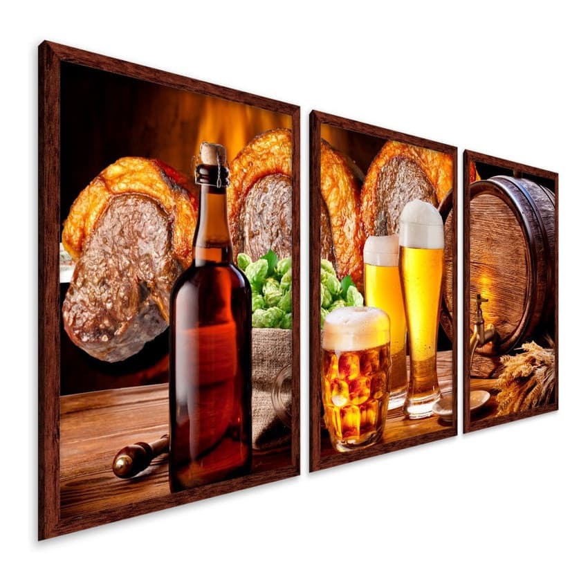 Kit Quadros Decorativos Mosaico 3 Peças Trio Bar Chopp Churrasco Cerveja Barrigão Carvalho Pinga
