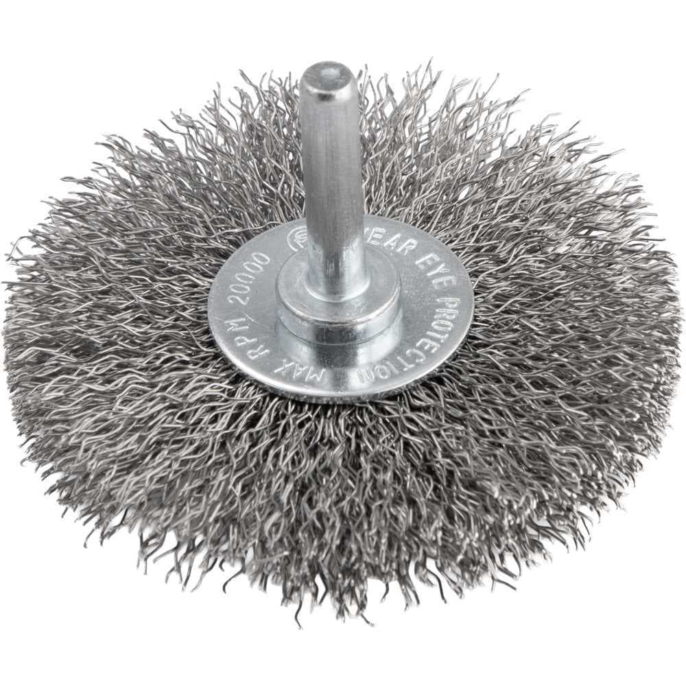 Escova circular 3", cerdas em aço inox, 20.000/min, com haste 1/4", VONDER
