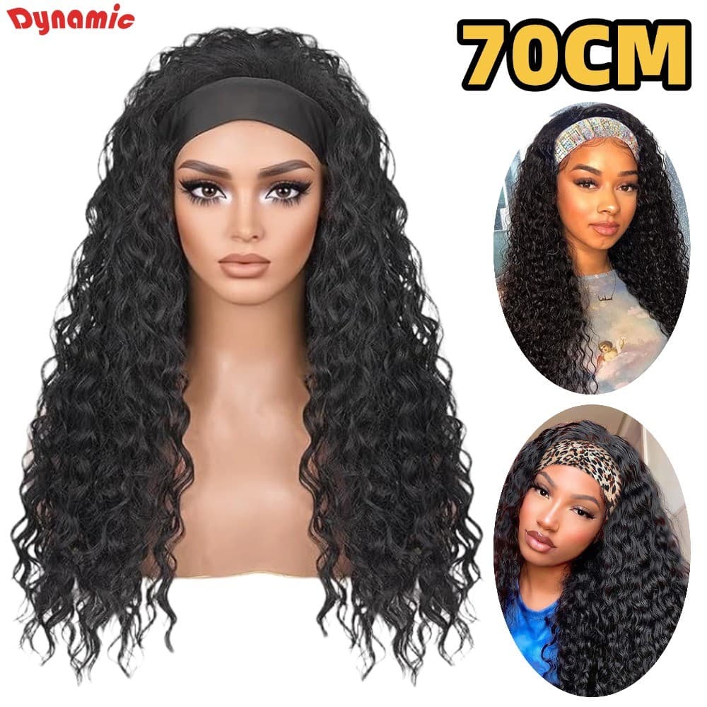70CM Peruca Cacheada Peruca longa Peruca de faixa na cabeça Peruca de cabelo cacheado Para uso diário-DY