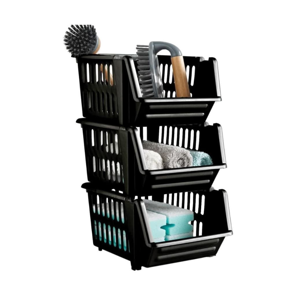 10 Caixas Bin Organizadora Plástica Empilhável Cesto Preto Estoque Loja