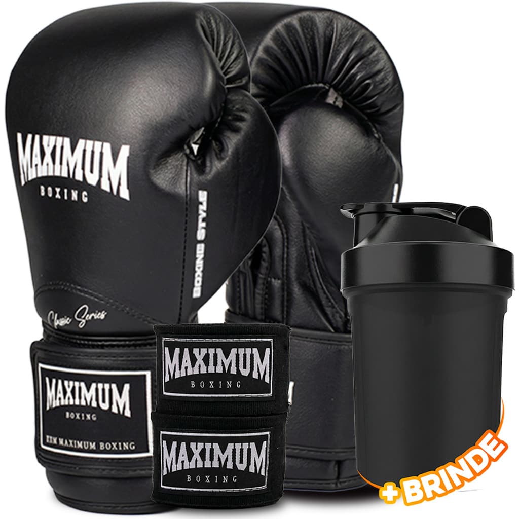 Kit Luva Muay Thai Boxe Boxing New Classic Tamanho 12 + Bandagem Maximum 3 Metros