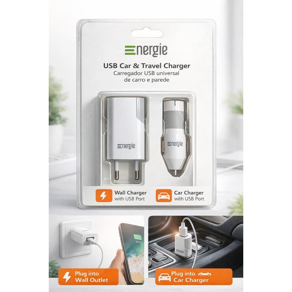 Carregador Usb De Carro E Parede - Energie Branco