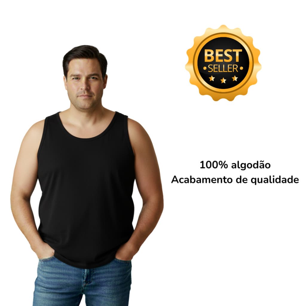Regata Plus Size Masculina 100% Algodão Fio 30.1 Básica Confortável G1 ao G5 Casual Promoção Oferta