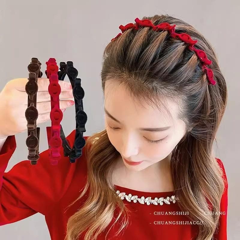 Tiara Argola Cabelo Trançada Com Testa De Veludo Presilha Acessório Penteado