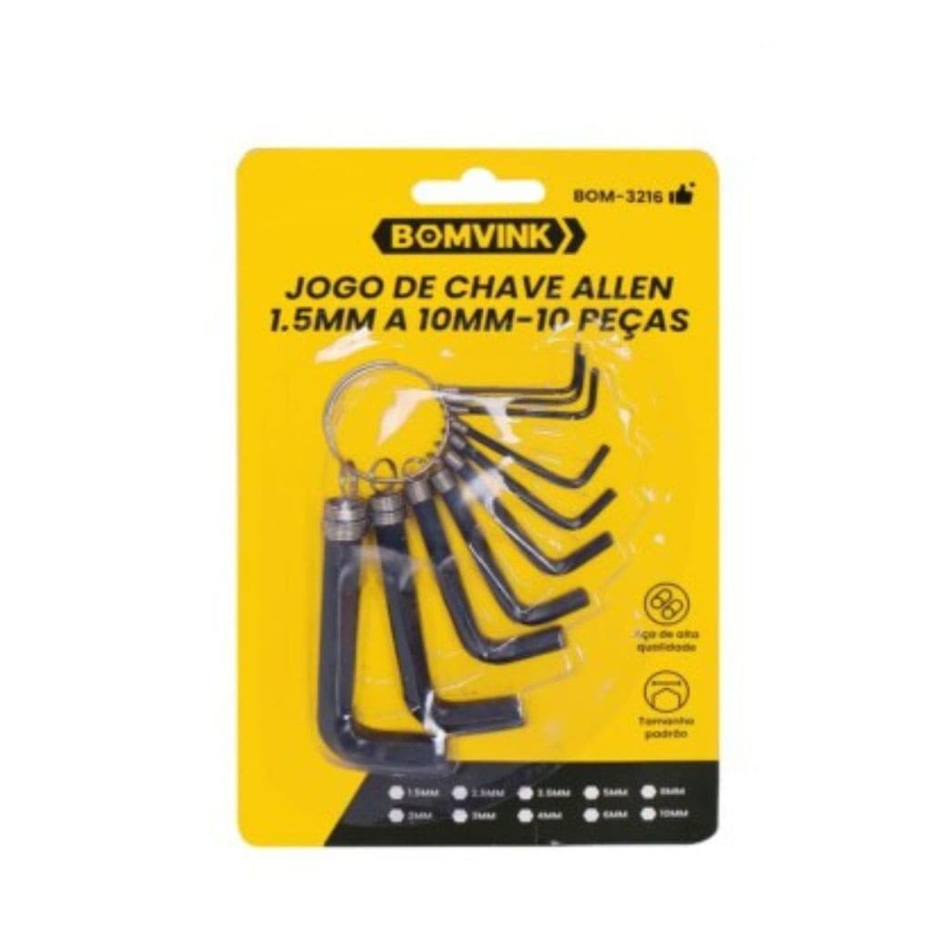 Kit de Chave Allen 10 Peças Jogo Chave Allen Longo Hexagonal 1,5mm até 10mm