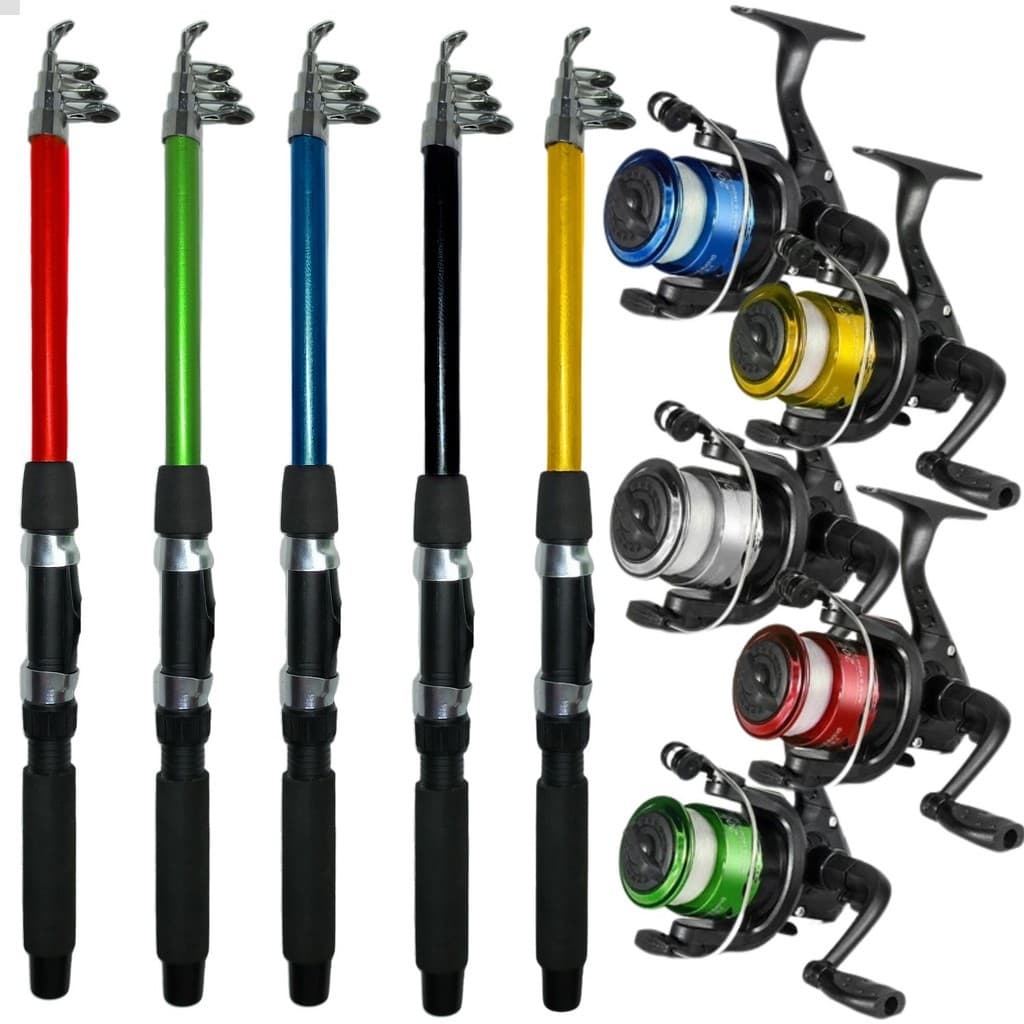 Kit Pesca 5 Vara E 5 Molinete Leve + Linha Pescaria Completo