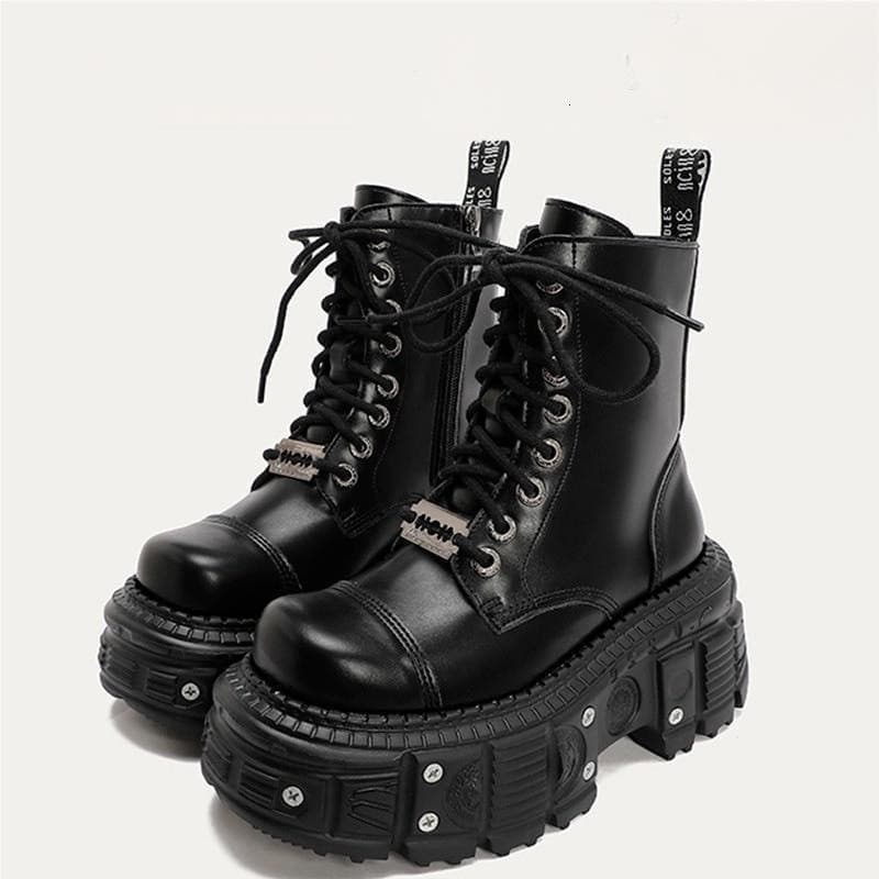 Sapatos de couro Martin com sola extra grossa de 9 cm, transformação explosiva para estilo punk, botas leves e curtas