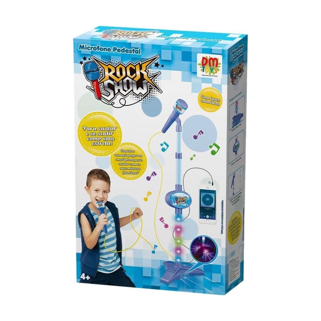 Microfone De Brinquedo Com Pedestal Rock Show Azul