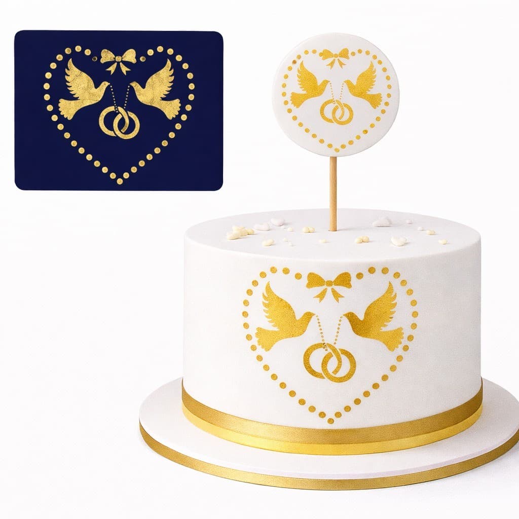 Stencil Casamento - Casal de Pombas Coração CMG25