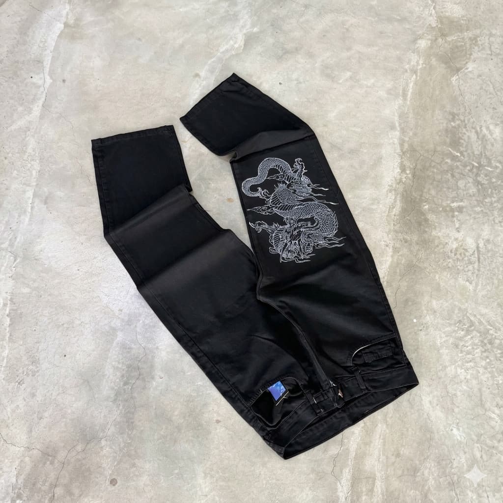 Calça Jeans Baggy Preto Balão Masculino "Dragão Oriental"