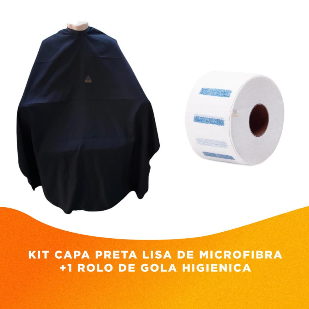 Kit Barbeiro Gola Higiênica KINDI + Capa Preta Lisa De Corte Com Zíper Em Microfibra Premium Barbearia Barber