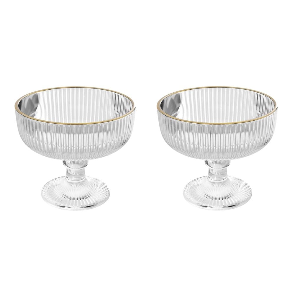 Cj 2 Taças de Vidro Transparente C/Fio de Ouro para Sobremesa Lines 320ml Wolff